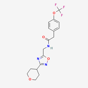 molecular formula C17H18F3N3O4 B2713171 N-((3-(tetrahydro-2H-pyran-4-yl)-1,2,4-oxadiazol-5-yl)methyl)-2-(4-(trifluoromethoxy)phenyl)acetamide CAS No. 2034423-41-9