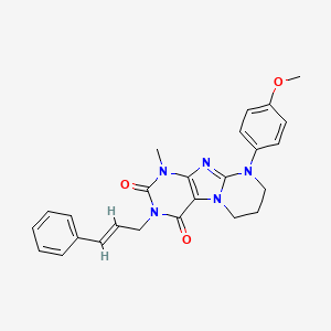 molecular formula C25H25N5O3 B2713173 9-(4-methoxyphenyl)-1-methyl-3-[(E)-3-phenylprop-2-enyl]-7,8-dihydro-6H-purino[7,8-a]pyrimidine-2,4-dione CAS No. 873076-17-6
