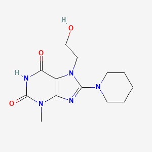 molecular formula C13H19N5O3 B2713174 7-(2-Hydroxy-ethyl)-3-methyl-8-piperidin-1-yl-3,7-dihydro-purine-2,6-dione CAS No. 115294-82-1