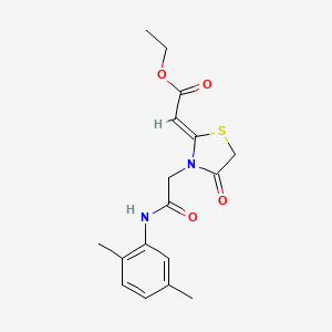 molecular formula C17H20N2O4S B2713178 乙酸(2Z)-2-[3-(2-(2,5-二甲基苯胺基)-2-氧代乙基)-4-氧代-1,3-噻唑烷-2-基亚甲基]乙酯 CAS No. 736162-68-8