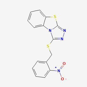 molecular formula C15H10N4O2S2 B2713179 3-{[(2-Nitrophenyl)methyl]sulfanyl}-7-thia-2,4,5-triazatricyclo[6.4.0.0^{2,6}]dodeca-1(8),3,5,9,11-pentaene CAS No. 307511-48-4