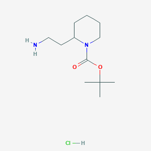 molecular formula C12H25ClN2O2 B2713180 Tert-butyl 2-(2-aminoethyl)-1-piperidinecarboxylate hydrochloride CAS No. 1638221-23-4