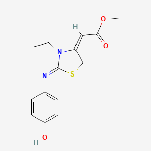 molecular formula C14H16N2O3S B2713187 (E)-methyl 2-((Z)-3-ethyl-2-((4-hydroxyphenyl)imino)thiazolidin-4-ylidene)acetate CAS No. 402946-20-7