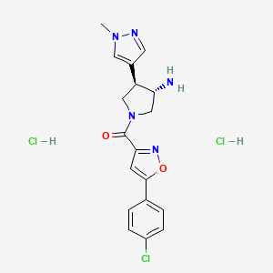 molecular formula C18H20Cl3N5O2 B2713201 [(3S,4R)-3-氨基-4-(1-甲基吡唑-4-基)吡咯烷-1-基]-[5-(4-氯苯基)-1,2-噁唑-3-基甲基]甲酮;二氯化物 CAS No. 2418596-76-4