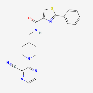 molecular formula C21H20N6OS B2713203 N-((1-(3-cyanopyrazin-2-yl)piperidin-4-yl)methyl)-2-phenylthiazole-4-carboxamide CAS No. 1797726-04-5