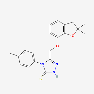 molecular formula C20H21N3O2S B2713236 3-[(2,2-dimethyl-3H-1-benzofuran-7-yl)oxymethyl]-4-(4-methylphenyl)-1H-1,2,4-triazole-5-thione CAS No. 497060-85-2
