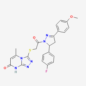 molecular formula C24H21FN6O3S B2713238 3-((2-(5-(4-fluorophenyl)-3-(4-methoxyphenyl)-4,5-dihydro-1H-pyrazol-1-yl)-2-oxoethyl)thio)-5-methyl-[1,2,4]triazolo[4,3-a]pyrimidin-7(8H)-one CAS No. 891117-18-3