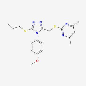 molecular formula C19H23N5OS2 B2713265 2-[[4-(4-Methoxyphenyl)-5-propylsulfanyl-1,2,4-triazol-3-yl]methylsulfanyl]-4,6-dimethylpyrimidine CAS No. 868222-18-8
