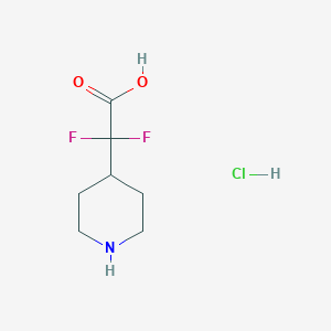 molecular formula C7H12ClF2NO2 B2713266 2,2-二氟-2-哌嗪-4-基乙酸；盐酸盐 CAS No. 1258638-03-7