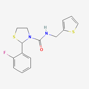 molecular formula C15H15FN2OS2 B2713269 2-(2-fluorophenyl)-N-(thiophen-2-ylmethyl)thiazolidine-3-carboxamide CAS No. 2034262-60-5