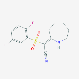 molecular formula C14H14F2N2O2S B2713274 (2E)-氮杂庚烯-2-基亚胺[(2,5-二氟苯基)磺酰]乙腈 CAS No. 1454881-68-5