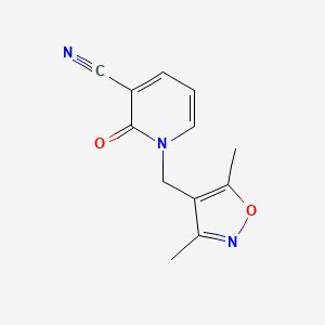 molecular formula C12H11N3O2 B2713278 1-[(3,5-Dimethylisoxazol-4-yl)methyl]-2-oxo-1,2-dihydropyridine-3-carbonitrile CAS No. 1915046-42-2
