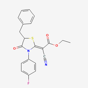 molecular formula C21H17FN2O3S B2713291 (Z)-乙酸2-(5-苄基-3-(4-氟苯基)-4-氧代噻唑啉-2-基亚甲基)-2-氰基乙酸乙酯 CAS No. 786677-94-9