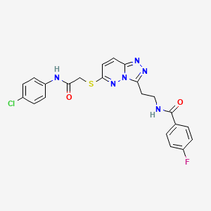 molecular formula C22H18ClFN6O2S B2713320 N-(2-(6-((2-((4-氯苯基)氨基)-2-氧代乙基)硫)-[1,2,4]三唑并[4,3-b]吡啶-3-基)乙基)-4-氟苯甲酰胺 CAS No. 897619-70-4