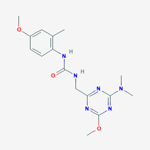 molecular formula C16H22N6O3 B2713337 1-((4-(Dimethylamino)-6-methoxy-1,3,5-triazin-2-yl)methyl)-3-(4-methoxy-2-methylphenyl)urea CAS No. 2034575-73-8