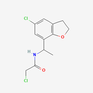 molecular formula C12H13Cl2NO2 B2713355 2-Chloro-N-[1-(5-chloro-2,3-dihydro-1-benzofuran-7-yl)ethyl]acetamide CAS No. 2411245-78-6