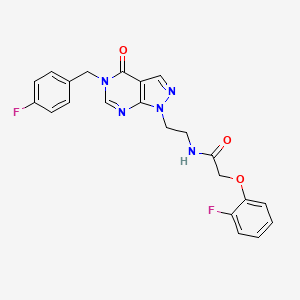 molecular formula C22H19F2N5O3 B2713357 N-(2-(5-(4-fluorobenzyl)-4-oxo-4,5-dihydro-1H-pyrazolo[3,4-d]pyrimidin-1-yl)ethyl)-2-(2-fluorophenoxy)acetamide CAS No. 922138-12-3