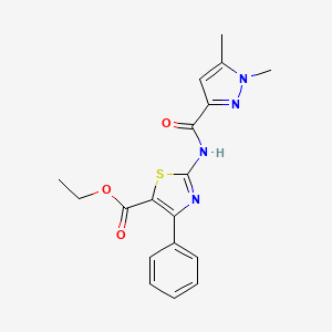 molecular formula C18H18N4O3S B2713370 ethyl 2-(1,5-dimethyl-1H-pyrazole-3-carboxamido)-4-phenylthiazole-5-carboxylate CAS No. 1013773-15-3