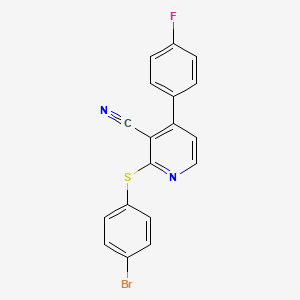 molecular formula C18H10BrFN2S B2713380 2-[(4-溴苯基)硫代]-4-(4-氟苯基)烟酰亚胺 CAS No. 478245-90-8