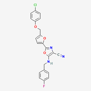 molecular formula C22H15ClFN3O3 B2713389 2-(5-((4-氯苯氧基)甲基)呋喃-2-基)-5-((4-氟苄基)氨基)噁唑-4-碳腈 CAS No. 931317-70-3