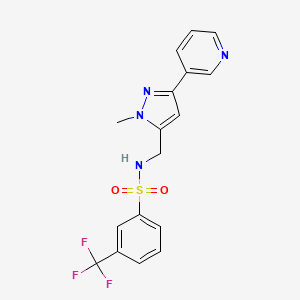 molecular formula C17H15F3N4O2S B2713392 N-((1-methyl-3-(pyridin-3-yl)-1H-pyrazol-5-yl)methyl)-3-(trifluoromethyl)benzenesulfonamide CAS No. 2034350-71-3