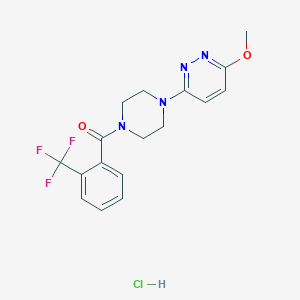 molecular formula C17H18ClF3N4O2 B2713395 (4-(6-Methoxypyridazin-3-yl)piperazin-1-yl)(2-(trifluoromethyl)phenyl)methanone hydrochloride CAS No. 1189460-01-2