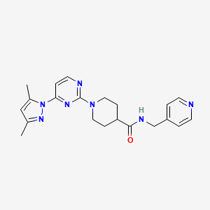 molecular formula C21H25N7O B2713397 1-[4-(3,5-二甲基-1H-吡唑-1-基)-2-嘧啶基]-N~4~-(4-吡啶基甲基)-4-哌啶基甲酰胺 CAS No. 1251632-91-3