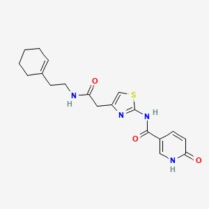 molecular formula C19H22N4O3S B2713415 N-(4-(2-((2-(cyclohex-1-en-1-yl)ethyl)amino)-2-oxoethyl)thiazol-2-yl)-6-oxo-1,6-dihydropyridine-3-carboxamide CAS No. 946207-81-4