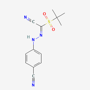 molecular formula C13H14N4O2S B2713421 4-{2-[(叔丁基磺酰)(氰基)甲亚基}苯基碳腈 CAS No. 241127-14-0