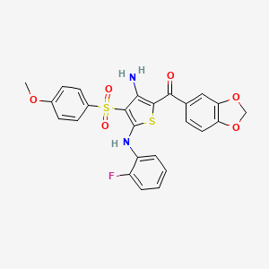 molecular formula C25H19FN2O6S2 B2713440 {3-Amino-5-[(2-fluorophenyl)amino]-4-[(4-methoxyphenyl)sulfonyl]-2-thienyl}(1,3-benzodioxol-5-yl)methanone CAS No. 1115338-00-5