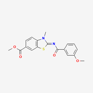 molecular formula C18H16N2O4S B2713442 (E)-methyl 2-((3-methoxybenzoyl)imino)-3-methyl-2,3-dihydrobenzo[d]thiazole-6-carboxylate CAS No. 897615-81-5