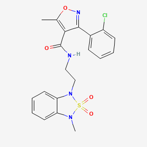 molecular formula C20H19ClN4O4S B2713537 3-(2-chlorophenyl)-5-methyl-N-(2-(3-methyl-2,2-dioxidobenzo[c][1,2,5]thiadiazol-1(3H)-yl)ethyl)isoxazole-4-carboxamide CAS No. 2034488-45-2