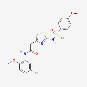 molecular formula C19H18ClN3O5S2 B2713543 N-(5-氯-2-甲氧基苯基)-2-(2-(4-甲氧基苯基磺酰氨基)噻唑-4-基)乙酰胺 CAS No. 922075-05-6