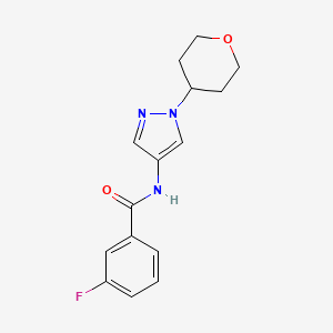 molecular formula C15H16FN3O2 B2713554 3-氟-N-(1-(四氢-2H-吡喃-4-基)-1H-吡唑-4-基)苯甲酰胺 CAS No. 1448133-03-6