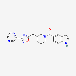 molecular formula C21H20N6O2 B2713558 (1H-吲哚-5-基)(3-((3-(吡嗪-2-基)-1,2,4-噁二唑-5-基)甲基)哌啶-1-基)甲酮 CAS No. 1706308-76-0