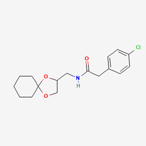 molecular formula C17H22ClNO3 B2713565 N-(1,4-二氧杂螺[4.5]癸烷-2-基甲基)-2-(4-氯苯基)乙酰胺 CAS No. 899957-52-9