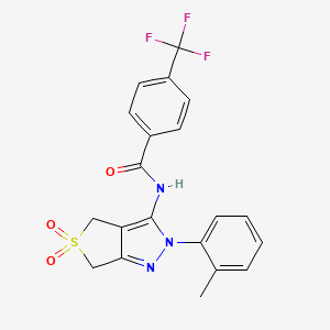 molecular formula C20H16F3N3O3S B2713567 N-(5,5-dioxido-2-(o-tolyl)-4,6-dihydro-2H-thieno[3,4-c]pyrazol-3-yl)-4-(trifluoromethyl)benzamide CAS No. 893940-67-5
