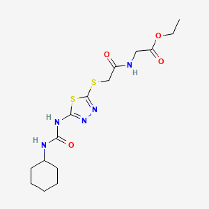 molecular formula C15H23N5O4S2 B2713570 Ethyl 2-(2-((5-(3-cyclohexylureido)-1,3,4-thiadiazol-2-yl)thio)acetamido)acetate CAS No. 898436-59-4