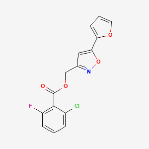 molecular formula C15H9ClFNO4 B2713590 (5-(Furan-2-yl)isoxazol-3-yl)methyl 2-chloro-6-fluorobenzoate CAS No. 1105243-76-2