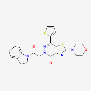 molecular formula C23H21N5O3S2 B2713605 5-(2-(indolin-1-yl)-2-oxoethyl)-2-morpholino-7-(thiophen-2-yl)thiazolo[4,5-d]pyridazin-4(5H)-one CAS No. 1021045-09-9