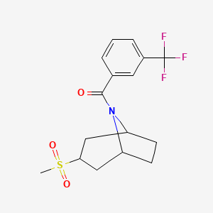 molecular formula C16H18F3NO3S B2713624 ((1R,5S)-3-(甲磺酰基)-8-氮杂双环[3.2.1]辛烷-8-基)(3-(三氟甲基)苯基)甲酮 CAS No. 1705781-82-3