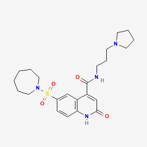 B2713634 6-(azepan-1-ylsulfonyl)-2-oxo-N-(3-pyrrolidin-1-ylpropyl)-1H-quinoline-4-carboxamide CAS No. 687590-33-6