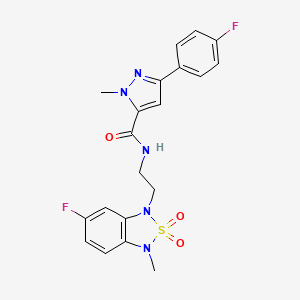 molecular formula C20H19F2N5O3S B2713638 N-(2-(6-氟-3-甲基-2,2-二氧代苯并[c][1,2,5]噻二唑-1(3H)-基)乙基)-3-(4-氟苯基)-1-甲基-1H-吡唑-5-甲酰胺 CAS No. 2034593-66-1