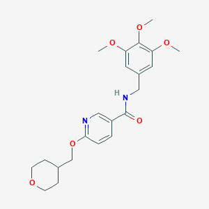 molecular formula C22H28N2O6 B2713640 6-((四氢-2H-吡喃-4-基)甲氧基)-N-(3,4,5-三甲氧基苯甲基)烟酰胺 CAS No. 2034448-75-2
