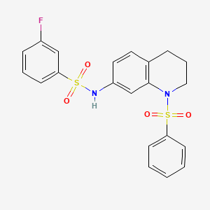 molecular formula C21H19FN2O4S2 B2713653 3-fluoro-N-(1-(phenylsulfonyl)-1,2,3,4-tetrahydroquinolin-7-yl)benzenesulfonamide CAS No. 950474-93-8