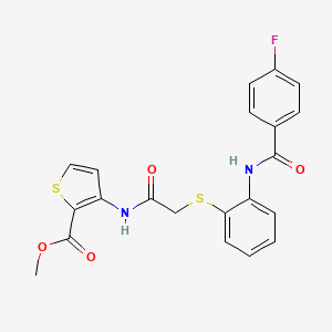molecular formula C21H17FN2O4S2 B2713659 Methyl 3-[[2-[2-[(4-fluorobenzoyl)amino]phenyl]sulfanylacetyl]amino]thiophene-2-carboxylate CAS No. 477887-62-0