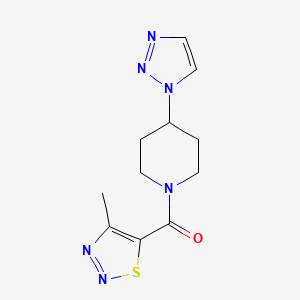 molecular formula C11H14N6OS B2713674 (4-(1H-1,2,3-triazol-1-yl)piperidin-1-yl)(4-methyl-1,2,3-thiadiazol-5-yl)methanone CAS No. 1795304-64-1