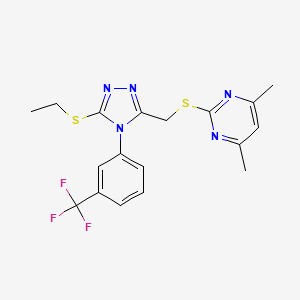 molecular formula C18H18F3N5S2 B2713710 2-[[5-乙硫基-4-[3-(三氟甲基)苯基]-1,2,4-三唑-3-基]甲基硫基]-4,6-二甲基嘧啶 CAS No. 868222-64-4