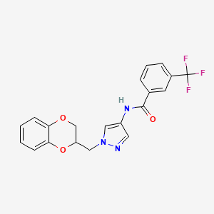 molecular formula C20H16F3N3O3 B2713715 N-(1-((2,3-dihydrobenzo[b][1,4]dioxin-2-yl)methyl)-1H-pyrazol-4-yl)-3-(trifluoromethyl)benzamide CAS No. 1797639-11-2