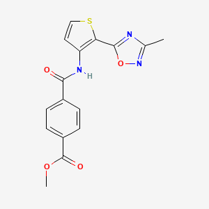 molecular formula C16H13N3O4S B2713718 Methyl 4-((2-(3-methyl-1,2,4-oxadiazol-5-yl)thiophen-3-yl)carbamoyl)benzoate CAS No. 1797147-65-9